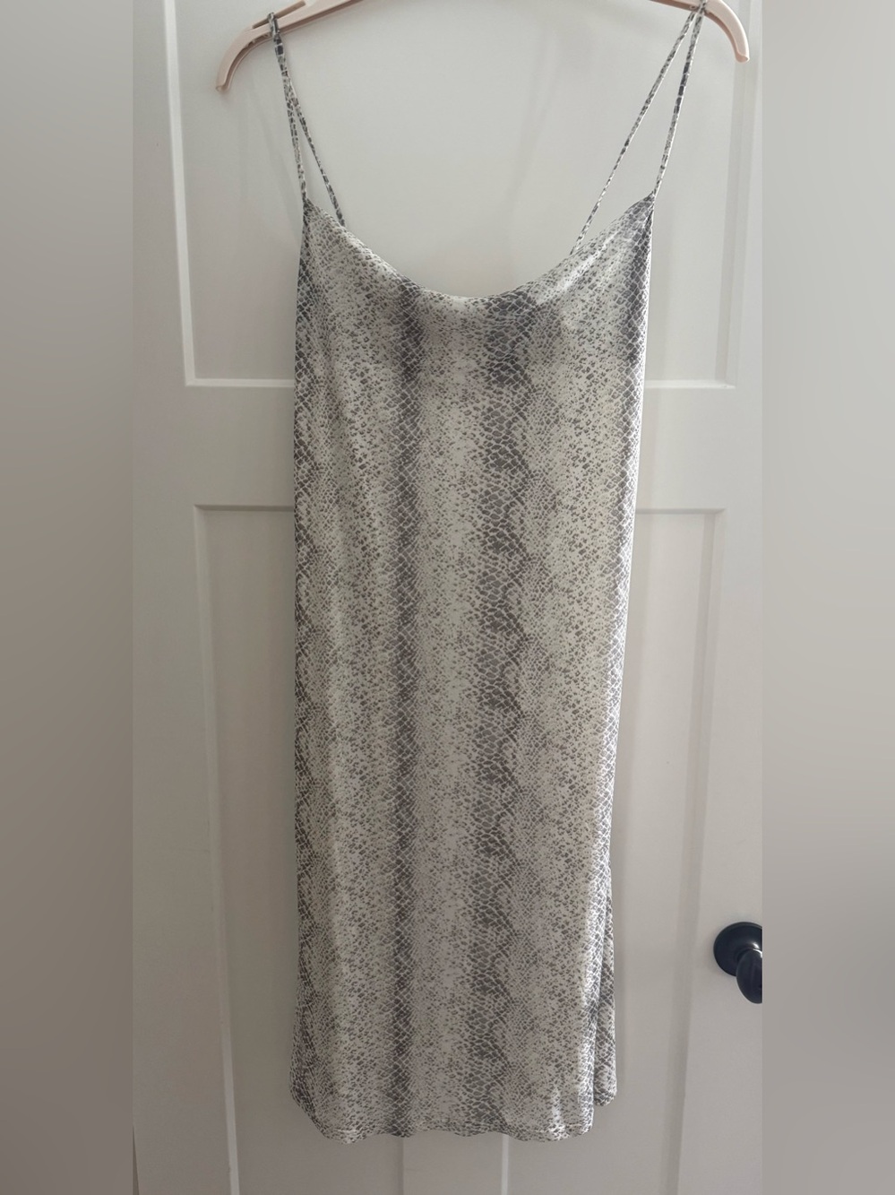 Snake-Print Satin Slip Dress in Gray and White